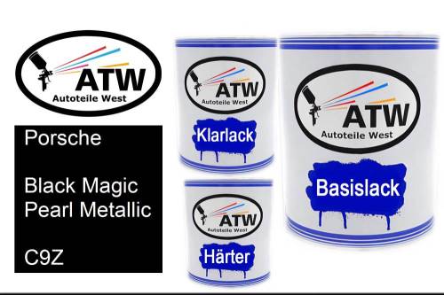 Porsche, Black Magic Pearl Metallic, C9Z: 1L Lackdose + 1L Klarlack + 500ml Härter - Set, von ATW Autoteile West.